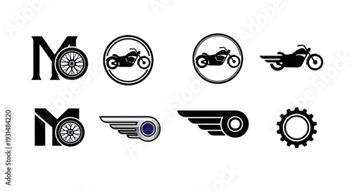 Motorcycle emblem and logo design elements collection.