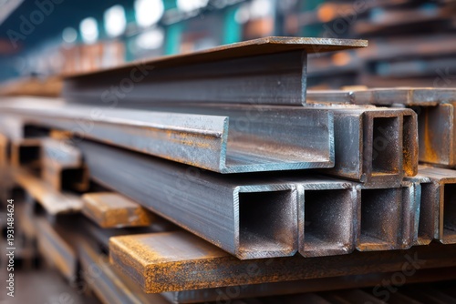 Steel beams profile in row warehouse