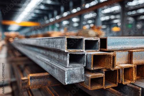 Row of steel profiles for framework