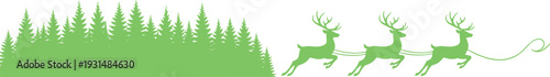 Christmas reindeer silhouette, pine forest illustration, holiday season design, festive winter theme, sleigh concept, green artwork, celebration, decoration, graphic