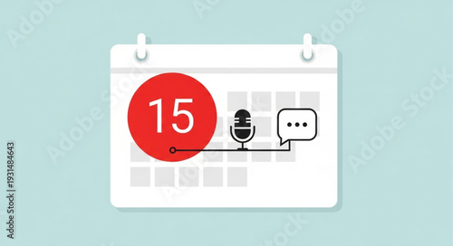 Calendar with microphone and speech bubble icons for scheduling meetings.