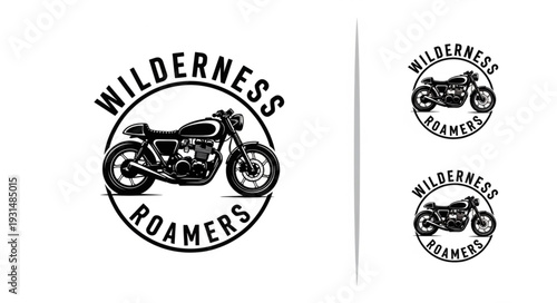 Vintage Motorcycle Emblem with Wilderness Roamers Text.