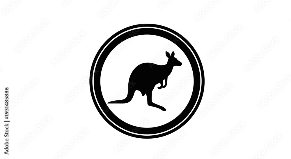 Obraz premium Kangaroo Silhouette Inside Circle Logo Design.