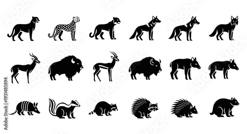 Various Animal Silhouettes in Different Poses.