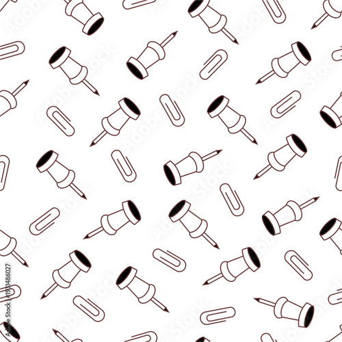 Push pin and paper clip seamless pattern. Seamless push pin and paper clip pattern background. School supplies pattern background.