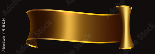 Elegant golden metallic scroll banner with a luxurious gradient effect on a dark background.