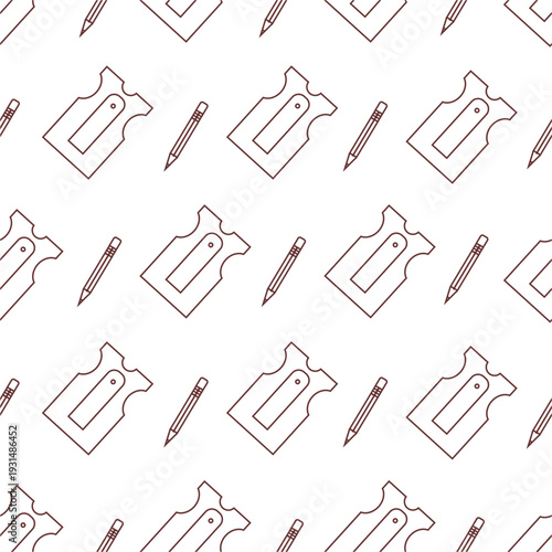 Pencil sharpener and pencil stationery pattern background. Seamless pencil sharpener and pencil doodle background. 