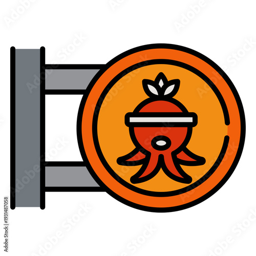 Japanese Restaurant Sign with Octopus Icon
