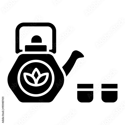 Tea Pot Icon with Two Cups, Asian Tradition