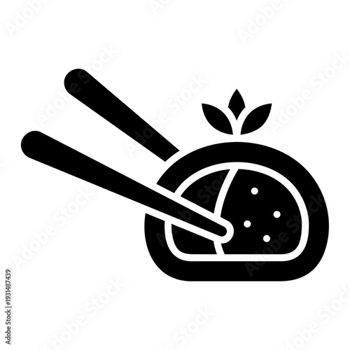 Mochi with Chopsticks Icon: Japanese Dessert Vector Illustration