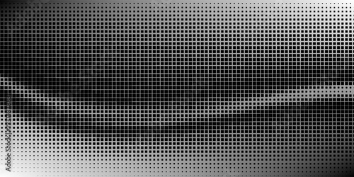 Grunge halftone gradient background. Faded grit noise texture. White and black sand wallpaper. Retro pixelated backdrop. Anime or manga style comic