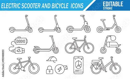 Sustainable Transport Electric Scooter and Bike Icon Collection