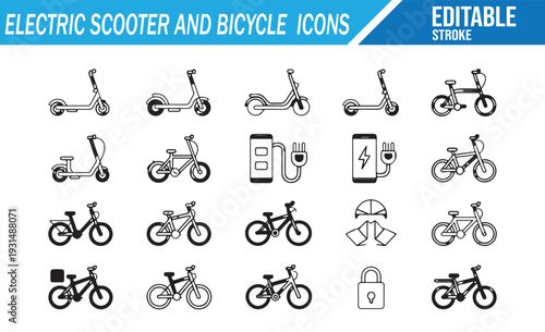 Urban Electric Mobility Scooter and Bicycle Symbols Outline Vector