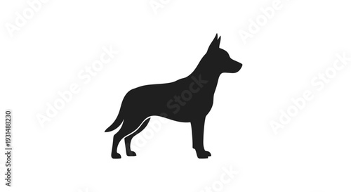 Silhouette of a dog standing proudly with erect ears and a muscular physique, depicted in a simple black outline