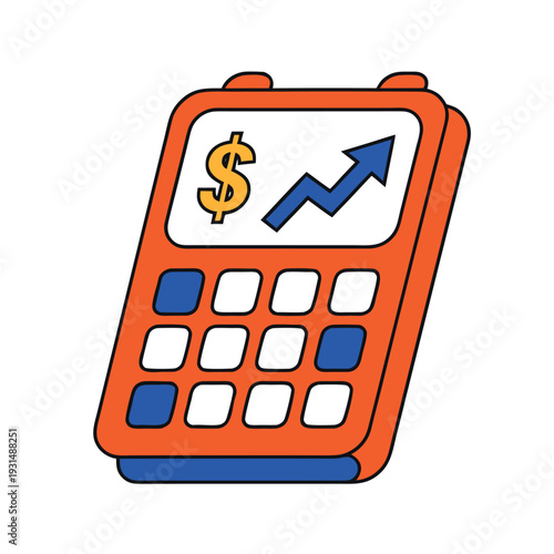 calculator with a dollar sign and upward growth arrow on the screen