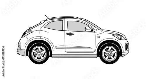 a clean line art illustration of a modern white compact suv car shown in side profile perfect for automotive design and transportation concepts