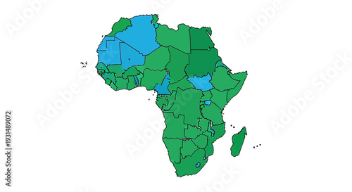 Colorful political map of Africa with highlighted regions