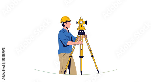 Surveyor using theodolite for land measurement in isolated vector illustration