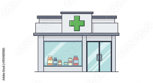 Vector illustration of a pharmacy storefront with medicine display
