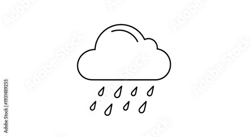 Minimalist black and white rain cloud icon on white background