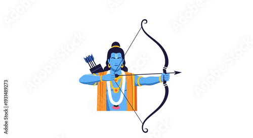 illustration of Lord Rama with bow arrow with Hindi text meaning Shree Ram Navami celebration background for religious holiday of India