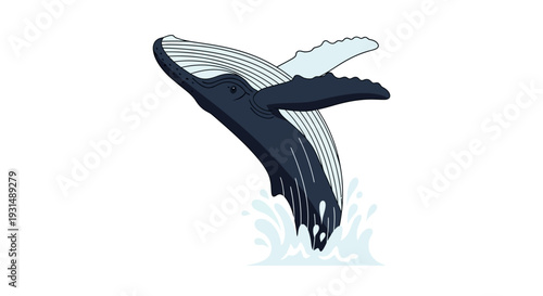 Illustration of a Humpback Whale Breaching the Ocean Surface