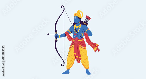 illustration of Lord Rama with bow arrow with Hindi text meaning Shree Ram Navami celebration background for religious holiday of India