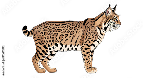 Detailed vector illustration of a standing lynx side profile