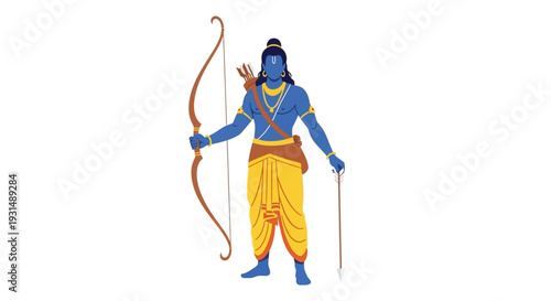 illustration of Lord Rama with bow arrow with Hindi text meaning Shree Ram Navami celebration background for religious holiday of India
