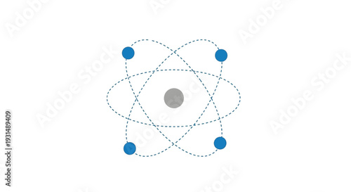 Abstract atom model with orbiting electrons on white background