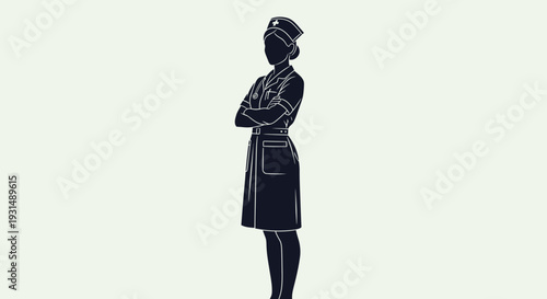 A confident chef stands with arms crossed wearing a hat and apron in a professional kitchen setting from a side viewpoint