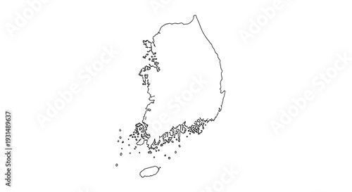 Outline map of South Korea with islands on white background