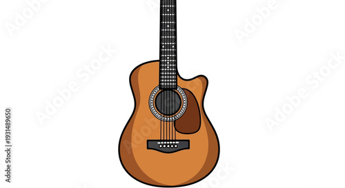Illustration of acoustic guitar with detailed strings and wood texture