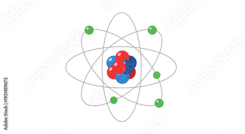 Colorful atomic structure illustration with orbiting electrons