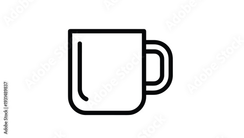 Minimalist black line icon of a classic coffee mug or tea cup, representing beverages, breaks, and kitchenware in a simple, modern style.