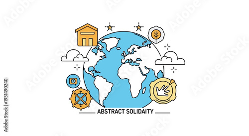 Abstract Earth Globe with Icons Representing Global Community and Environment