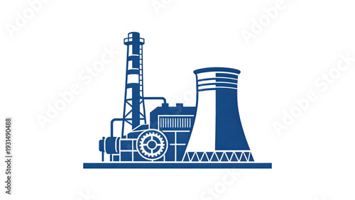 Industrial oil refinery plant and factory building vector illustration featuring a black silhouette design of a manufacturing chemical industry skyline with power smoke and urban office icons