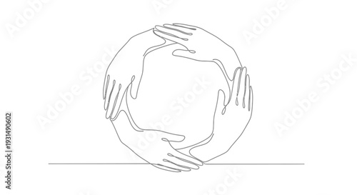 Circle of Hands Line Art: Unity, Teamwork, and Connection Concept
