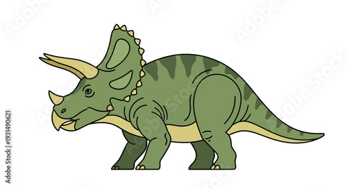Cartoon Triceratops Dinosaur Illustration on White Background