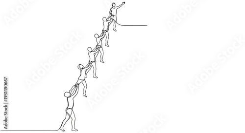 Teamwork Climbing Success: People Helping Each Other Reach Goal