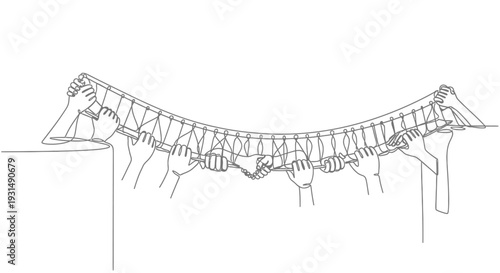 Teamwork Bridge Building Concept, Hands Connecting and Supporting Structure