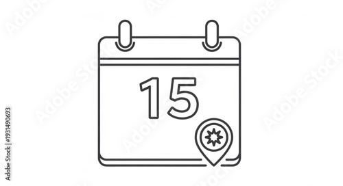 Calendar with number 15 and location pin icon.