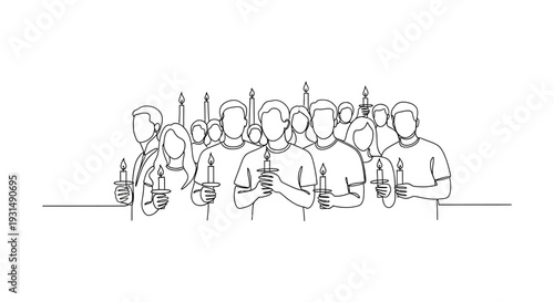 Group of people holding candles, memorial tribute, unity and remembrance