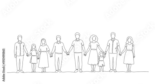 Diverse Family Holding Hands Line Art - Unity, Togetherness, Generation