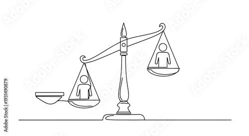 Scales of justice with human figures, representing balance and fairness