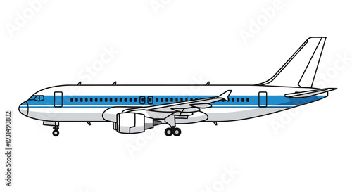 Vector illustration of commercial airplane side view with blue stripe