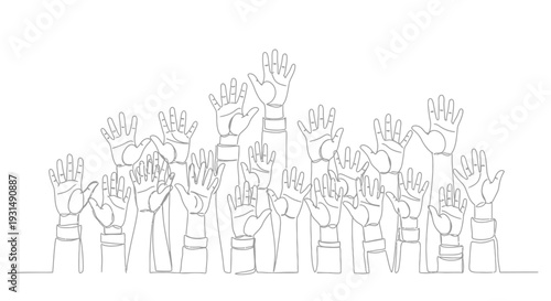 Many Hands Raised Up Drawing Style
