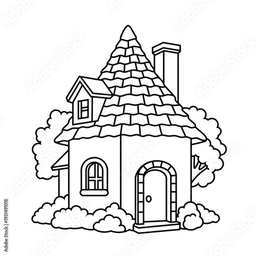 house of witch in the forest , colouring book