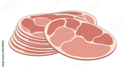 Sliced ham illustration in flat vector style for culinary design