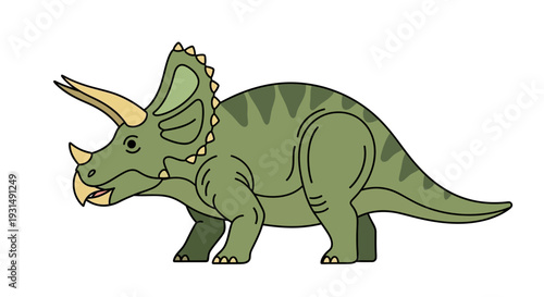 Cute cartoon triceratops dinosaur illustration in green color
